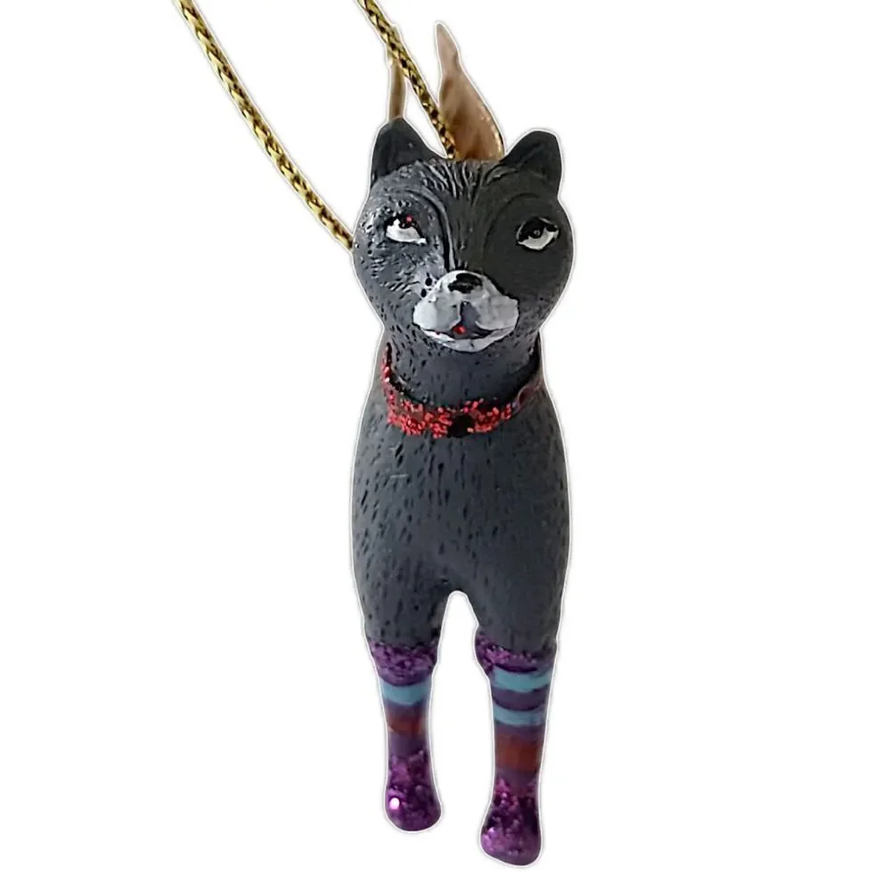 Vtg Black Cat Angel Ornament Gold Wings Purple Glitter Legs Christmas‎ Halloween